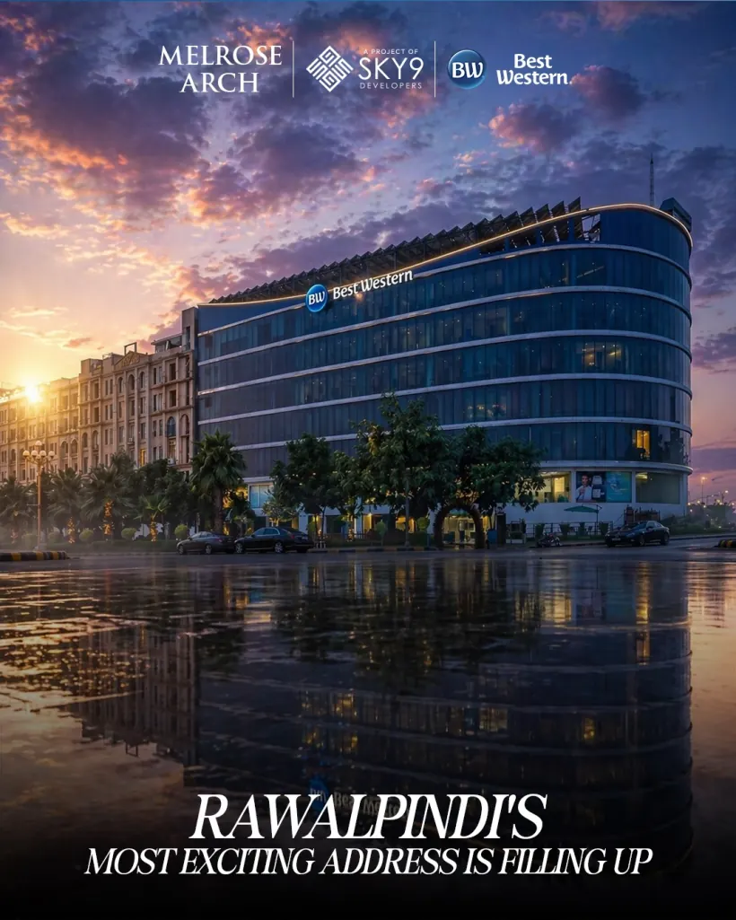 Melrose Arch and Best Western Rawalpindi Central at sunset
